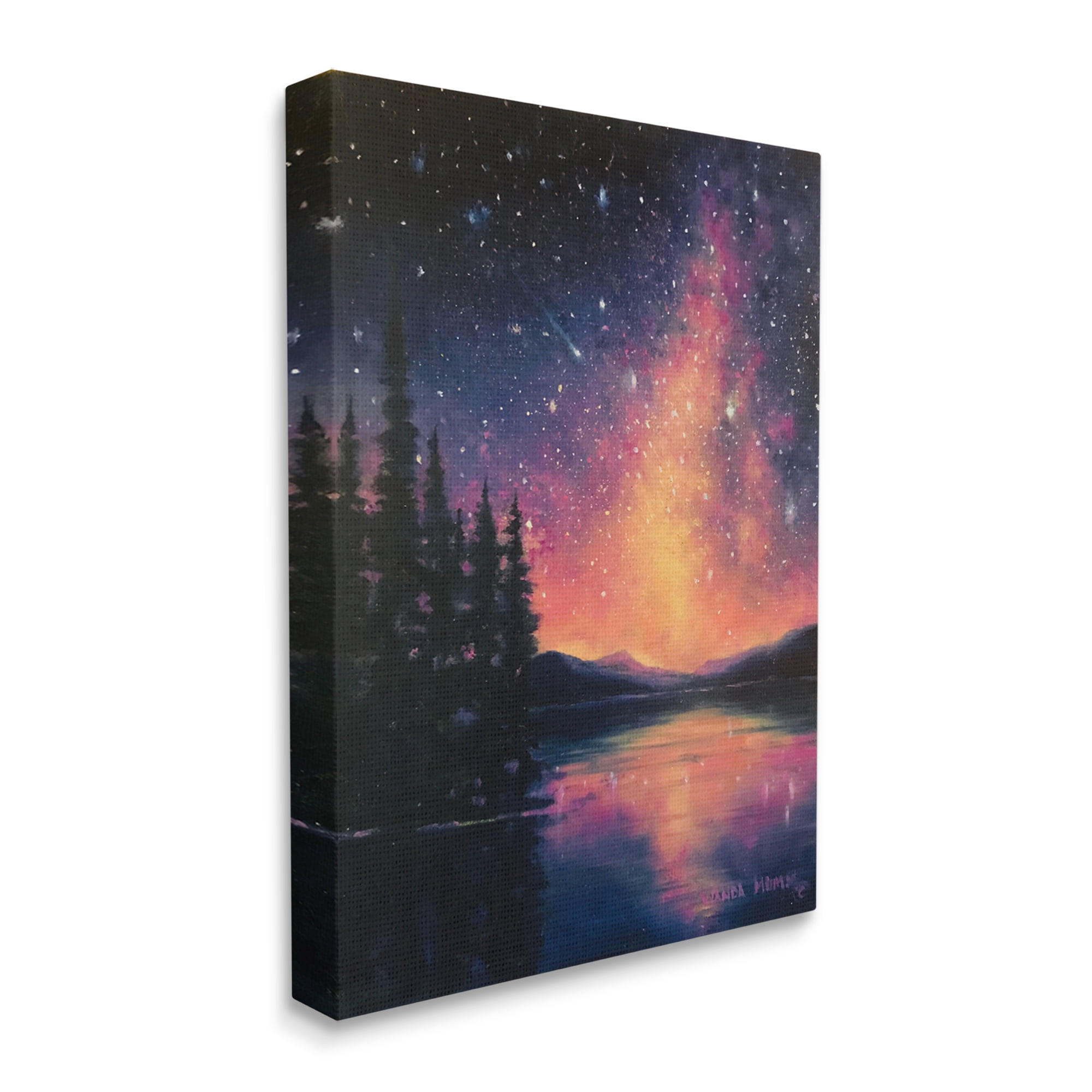 Stupell Industries Starry Night Over Lake Nature Painting Gallery Wrapped Canvas Print Wall Art, 36 x 48