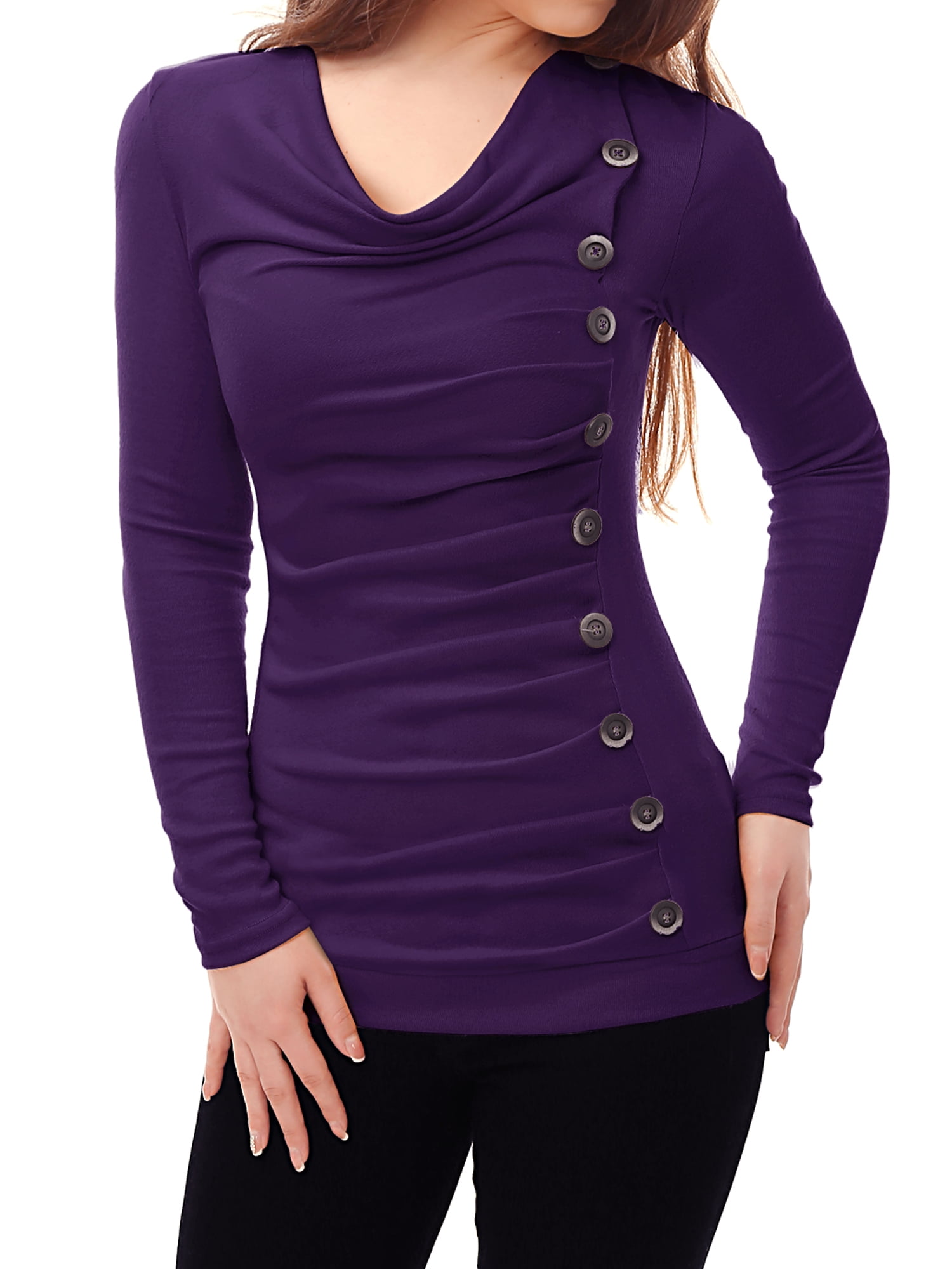 DARING DIVA Women's Cowl Neck Side Ruched Tunic Top 2XL Purple