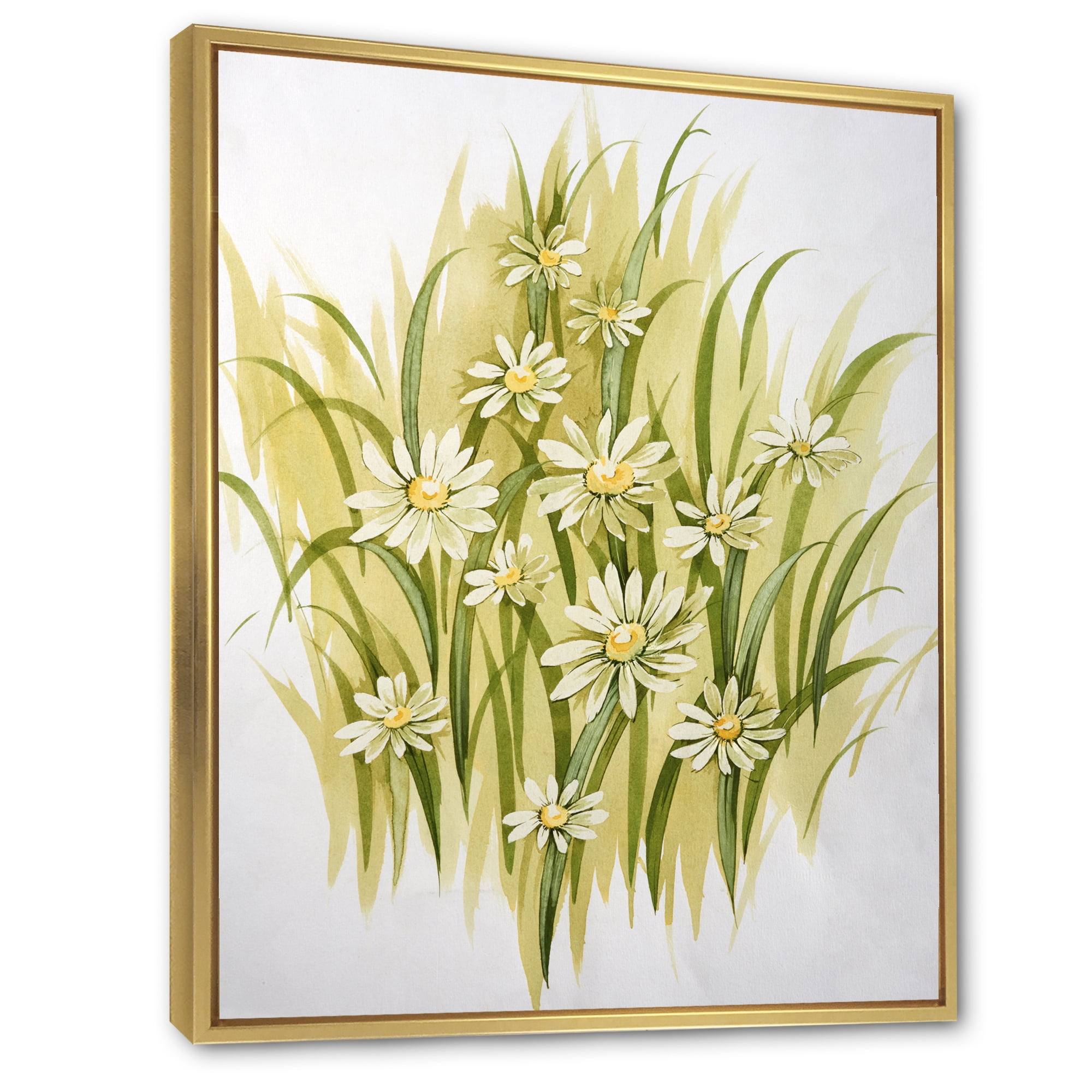 Designart 'Abstract White Meadow Flowers' Traditional Framed Canvas Wall Art Print