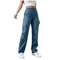 thumbnail image 5 of QIYAGBSA Cargo Pants for Women Elastic Waist Outdoor Pants with Pockets Soft Stretch Casual Fall (Sky Blue, 2XL), 5 of 9