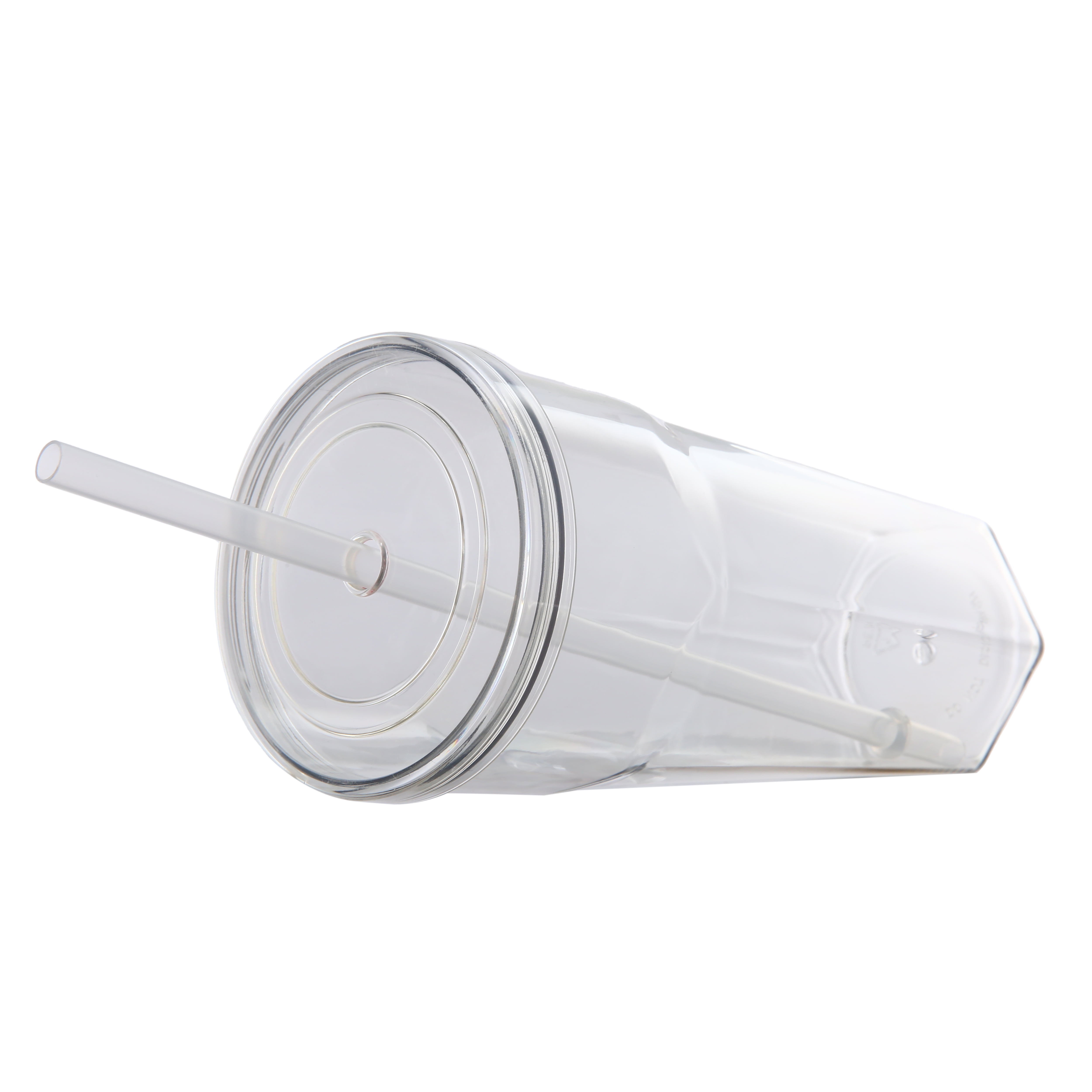 Mainstays 20oz Plastic Tumbler with Screw on Lid and Straw Clear