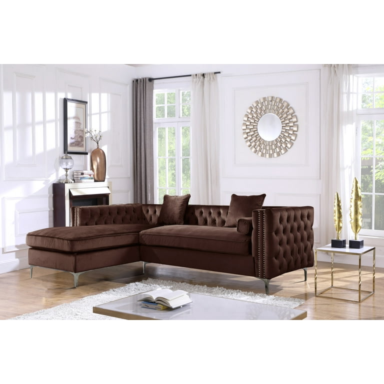 Brown Crushed Velvet Sectional Sofa Baci Living Room
