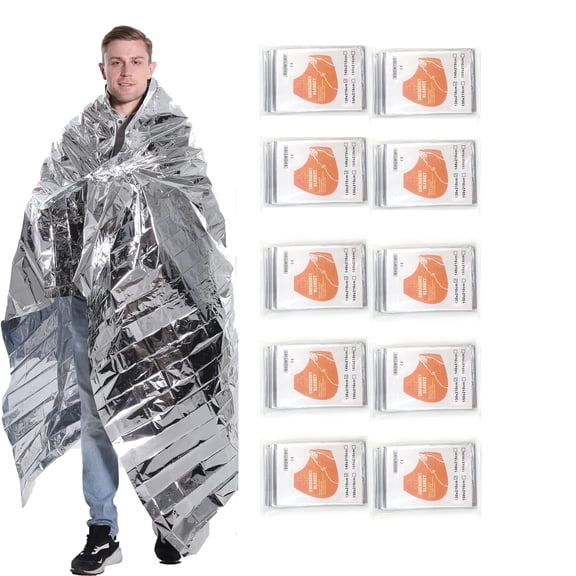 GoXteam 10 Pack Emergency Blanket Supplies, Emergency Thermal Blanket Space Rescue Insulating Reflective Silver Foil Survival Gear Camping for Outdoors, Hiking, Camping Survival