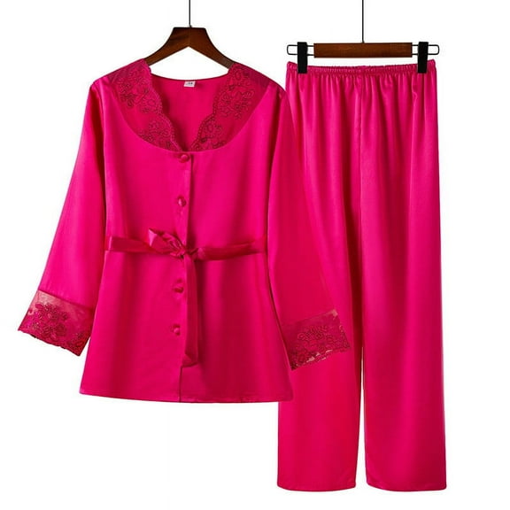 Jacenvly Silk Satin Pajamas Set Women's Long Sleeve Sleepwear Soft Pjs Set Two Piece Button Down Pj Set with Pockets S-XXL New Style Birthday Gifts for Women Items for Women