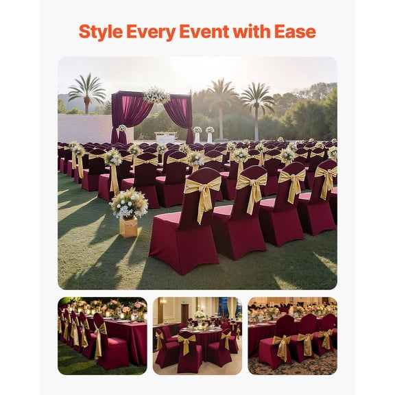 50 Pcs Burgundy Chair Covers,Polyester Spandex Chair Cover,Stretch Slipcovers for Wedding Party Dining Banquet Flat-Front Chair Covers,Fits Chair Measures up to 20.08x17.72x37.4"