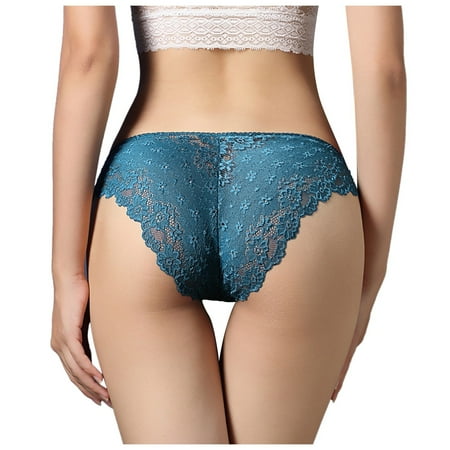

Qcmgmg Women s Low Waisted Lace Briefs Solid Color Panties Breathable Soft Underwear Plus Size L