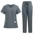 thumbnail image 2 of Mlqidk Women Scrubs Sets Plus Size Medical Scrubs Petite V Neck Scrub Leg Pantss and Tops Nursing Scrubs Scrub Set Scrub Jumpsuit Gray 3XL, 2 of 5