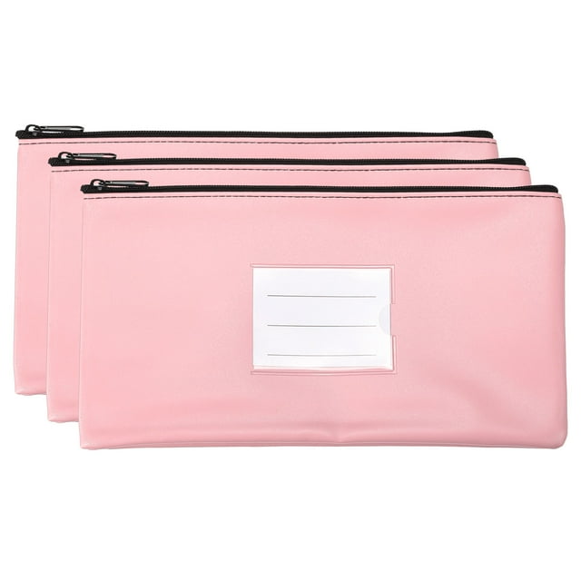 Unique Bargains Zipper Leatherette Money Deposit Bags with Clear Window, Pink, 3 Pack
