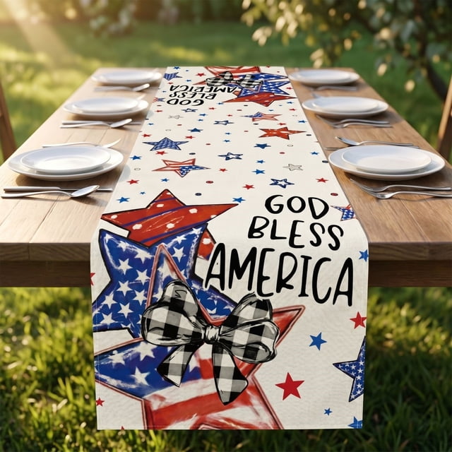 EGNMCR Patriotic Tablecloths 4th Of July Decorative Tablecloth And Table Runner Independence Day Patriotic Table Linen Set Dining Table Home Decoration Linen tables runner