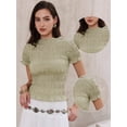 thumbnail image 2 of DARING DIVA Women's Smocked Plaid Short Sleeve Crew Neck Ruffle Tops Shirt S Gray Green, 2 of 6