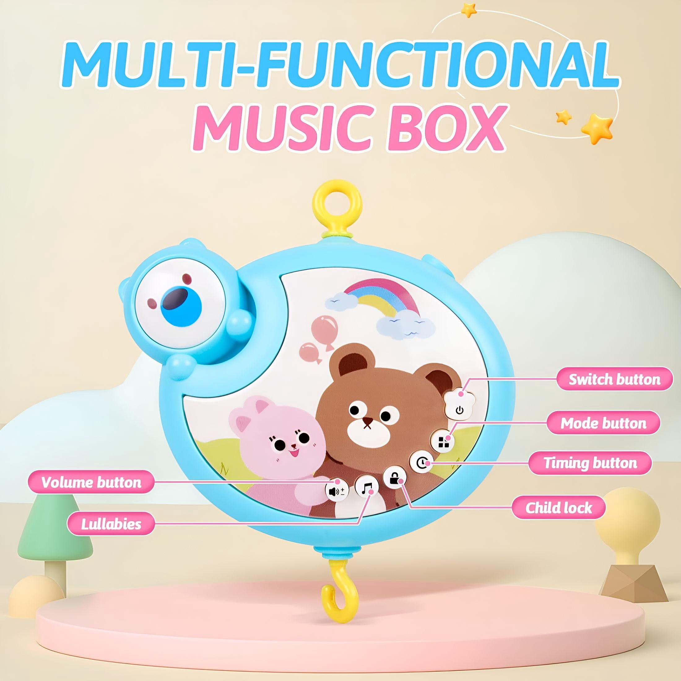 CYFW Baby Crib Mobile Toys with Music,Light and Remote – 5 Toys