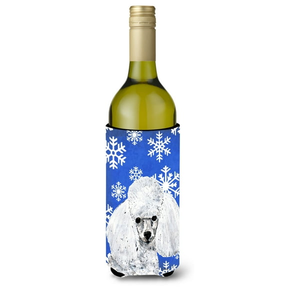 White Toy Poodle Winter Snowflakes Wine Bottle Hugger