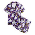 thumbnail image 4 of felwors Silky Satin Kids' Pajama Set Breathable & Smooth Unisex Button-Down Pajamas Cute Pastel Pink Halloween (Purple,12-13 Years), 4 of 5