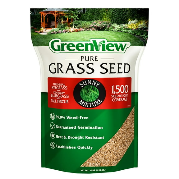 GreenView Pure Grass Seed Sunny Mixture, 3 lb. Bag – Covers up to 1,500 sq. ft.