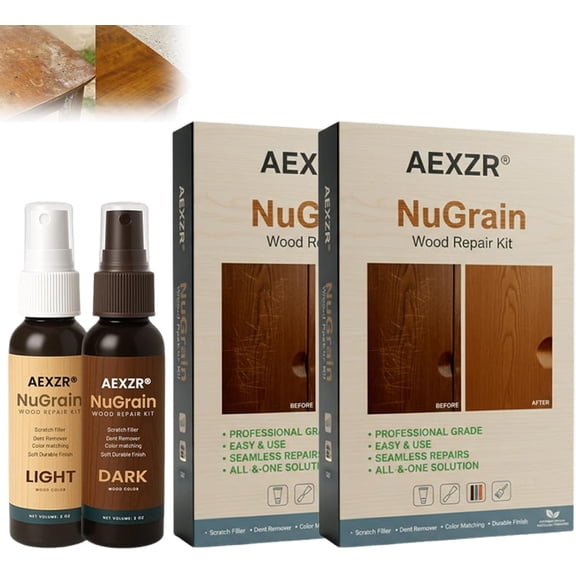 NuGrain Wood Repair Kit, Professional Wood Floor Scratch Repair, Floor Cover Nicks and Scratches, Hides Minor Defects, Restore a Finish for Wood (2 Bottle)