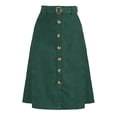 thumbnail image 1 of Falda de pana con cinturón y botones en la parte delantera Verde Oscuro L Allegra K, 1 of 6