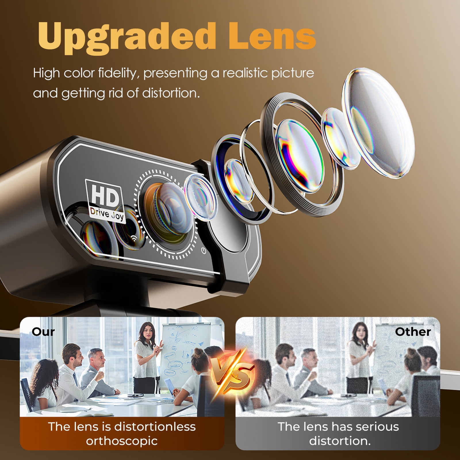 RONY HD PC Webcam with PDAF Autofocus, 120° FOV & Built-in Microphones, Plug & Play USB Webcam with Auto Light Correction for Conference Video Call Meeting Live Stream, Black