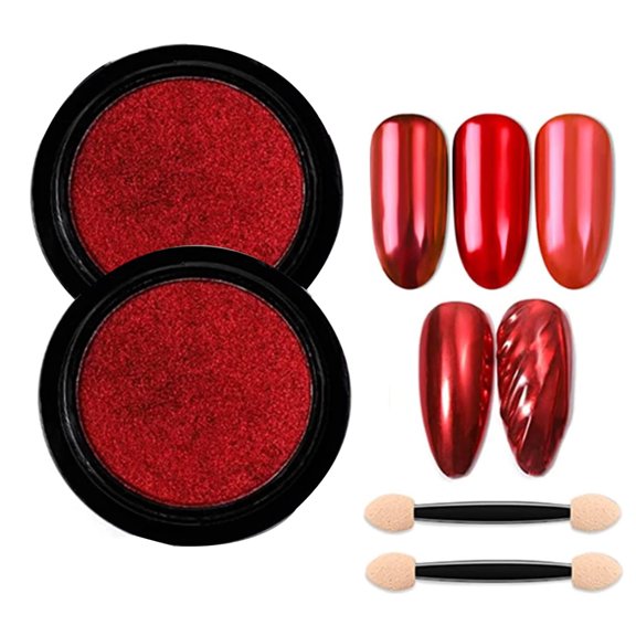 2 pcs Red Chrome Nail Powder Nail Mirror Glitter Powder Holographic Magic Metallic Mirror Effect Nail Glitter Pigment Dust Decorations Nail Design