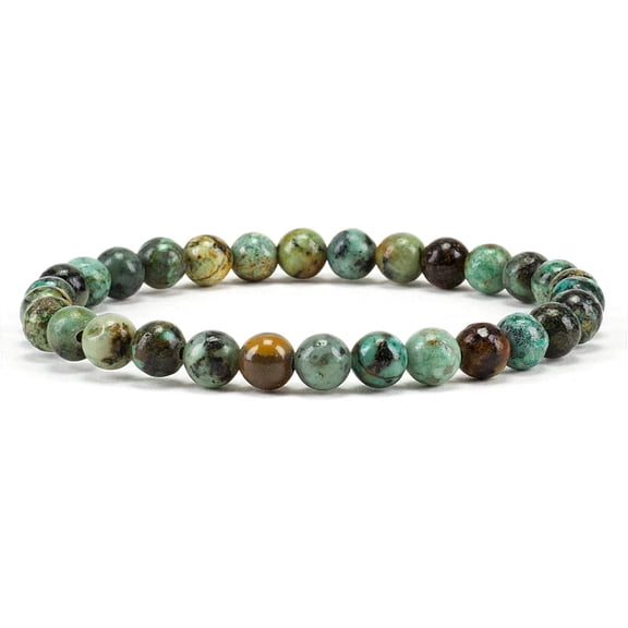 Stone Beaded Bracelets For Women and Men - 6mm Round Beads (African Turquoise)