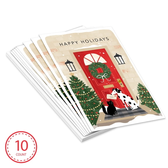 American Greetings 10-Count Christmas Card Pack, Pets at Front Door Design