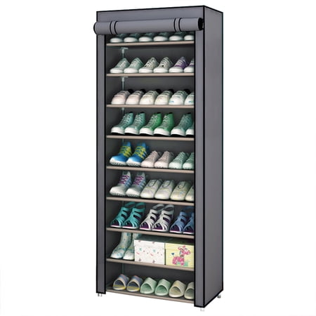 ACEUR Shoe Rack,9 Tier Shoe Organize with Dustproof Cover,Shoe Storage Shelf for 18-27 Pairs of Shoes,Suitable for Sneakers,High Heels,Flats,and Boots,Grey