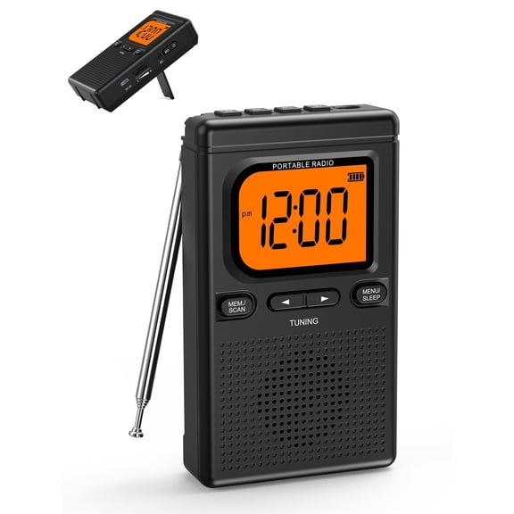 Bluetooth Portable AM FM Radio, Pocket Radio with Digital Tuning, Rechargeable AM FM Radio with  Earphone Jack, Flashlight, LCD Screen