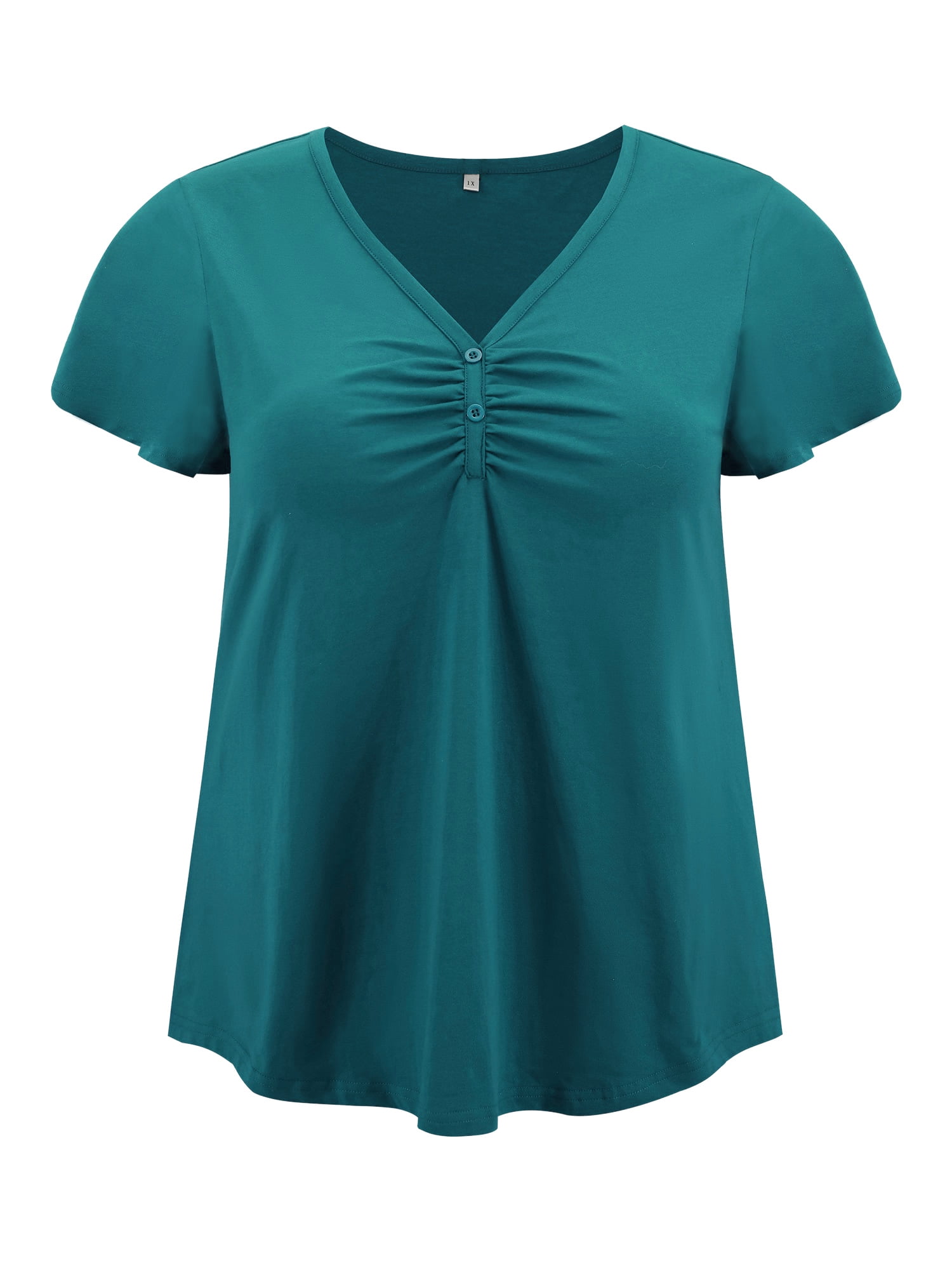 DARING DIVA Women's Plus Flutter Sleeve V Neck Blouse 3X Teal
