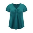 thumbnail image 4 of GRACE & GRANDEUR Women's Plus Size Blouse Button Decor V Neck Flutter Sleeve Blouses Front Pleated Dressy Casual Tops 2X Teal, 4 of 5