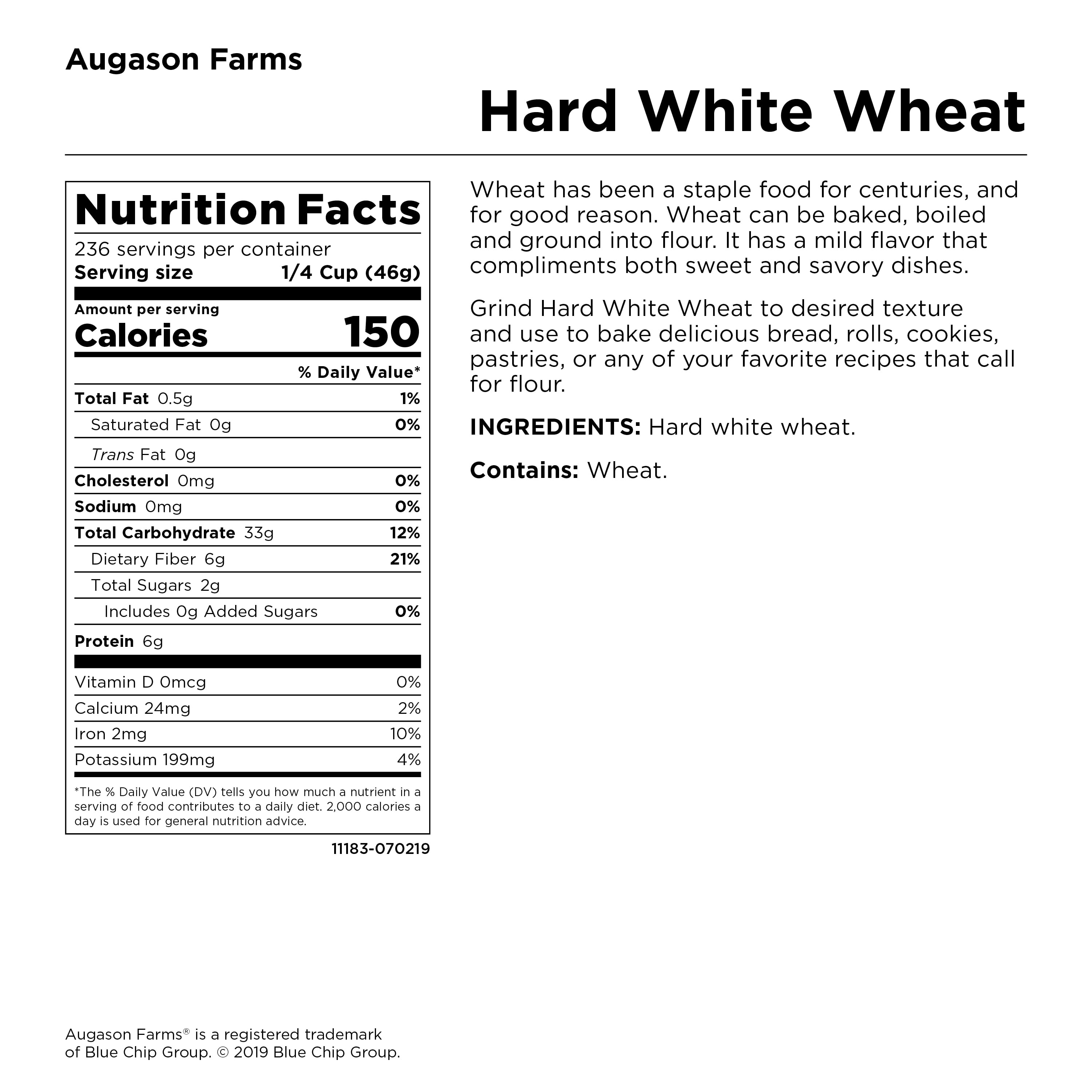 Augason Farms Hard White Wheat Emergency Food Storage 4 Gallon Pail