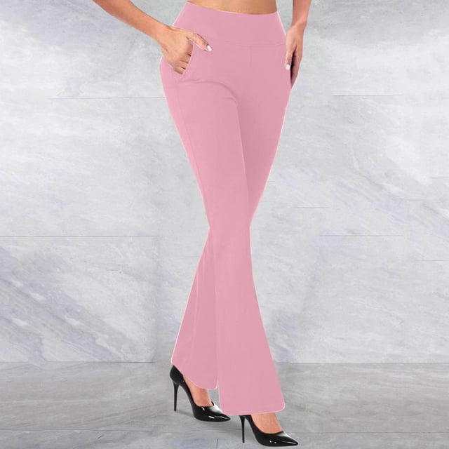 Karight Women's Fashion Casual Temperament Solid Color Knitted Pull Slim Flare Trousers