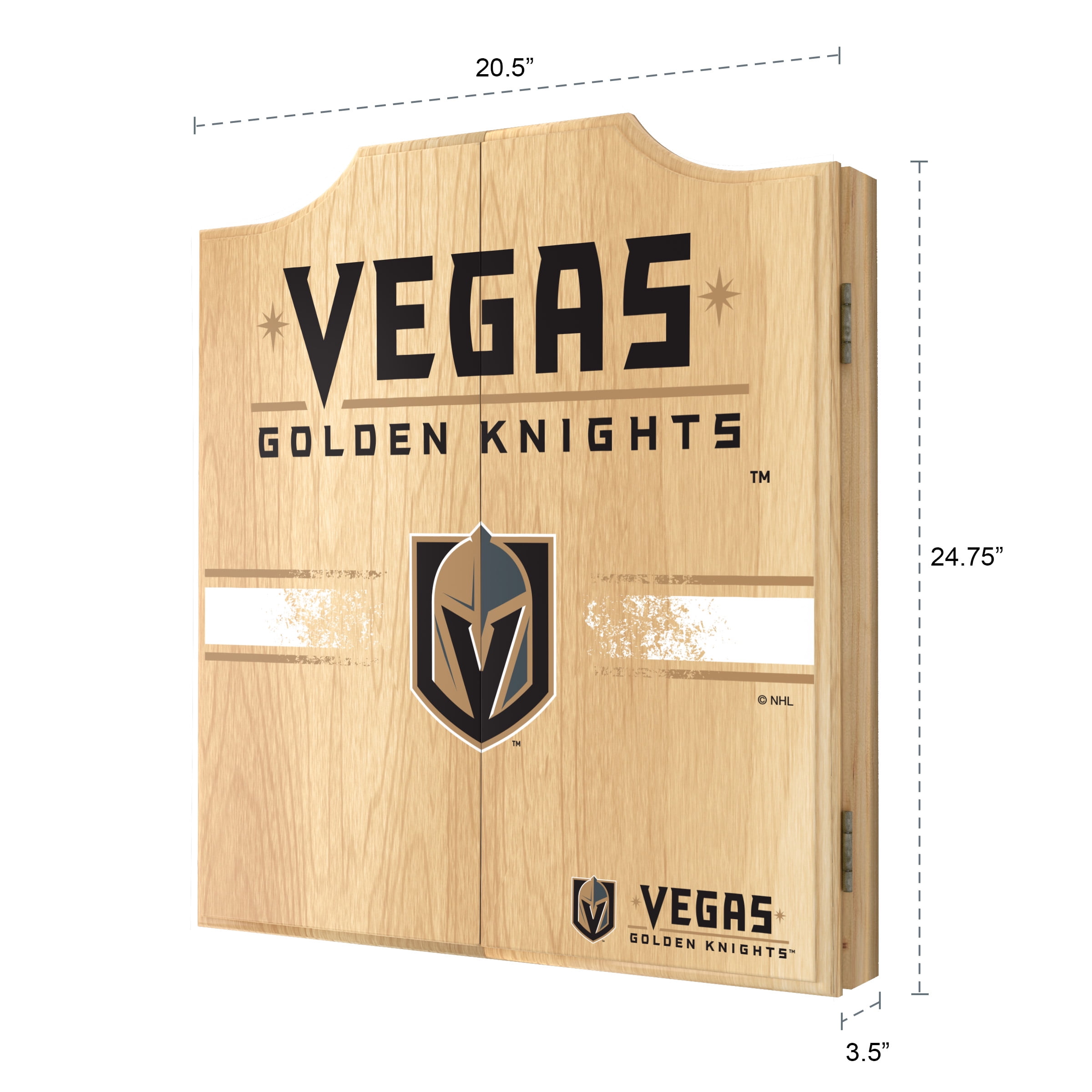 Vegas Golden Knights Logo Dart Board Cabinet Set with 6 Steel Tip Darts