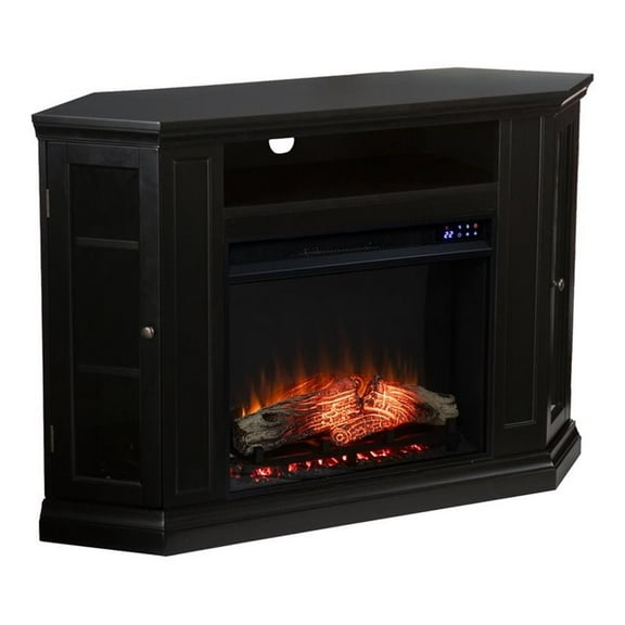 Maklaine Touch Screen Wood Electric Corner Fireplace in Black