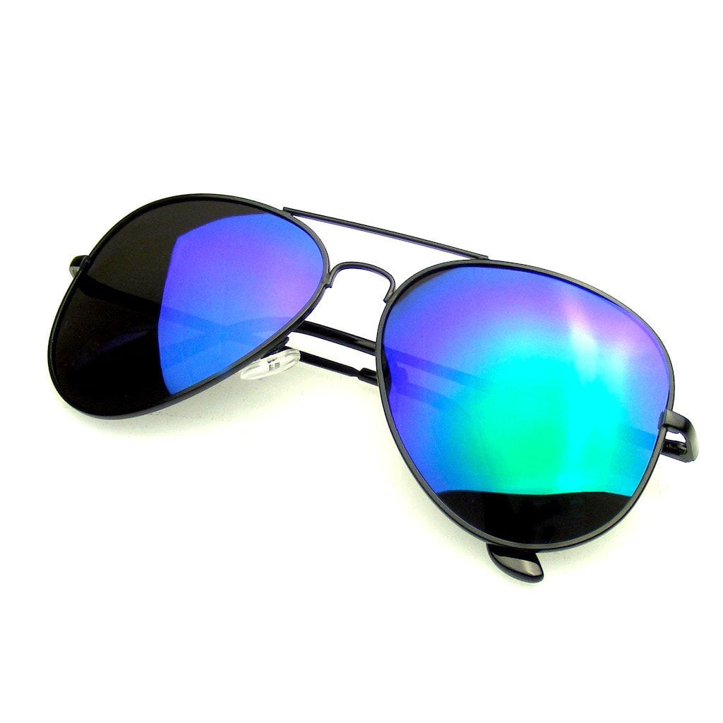 Premium Silver Retro Vintage Aviator Sunglasses Color Mirrored Lens Men Women