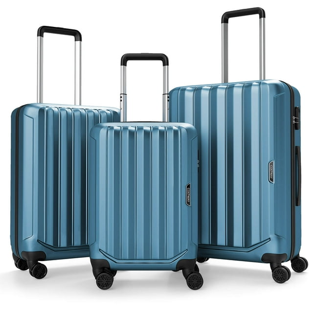 Costway 3 PCS Hardside Luggage Set (20/24/28 Inch) with 8-Spinner Wheels, 3-Digital Lock Blue