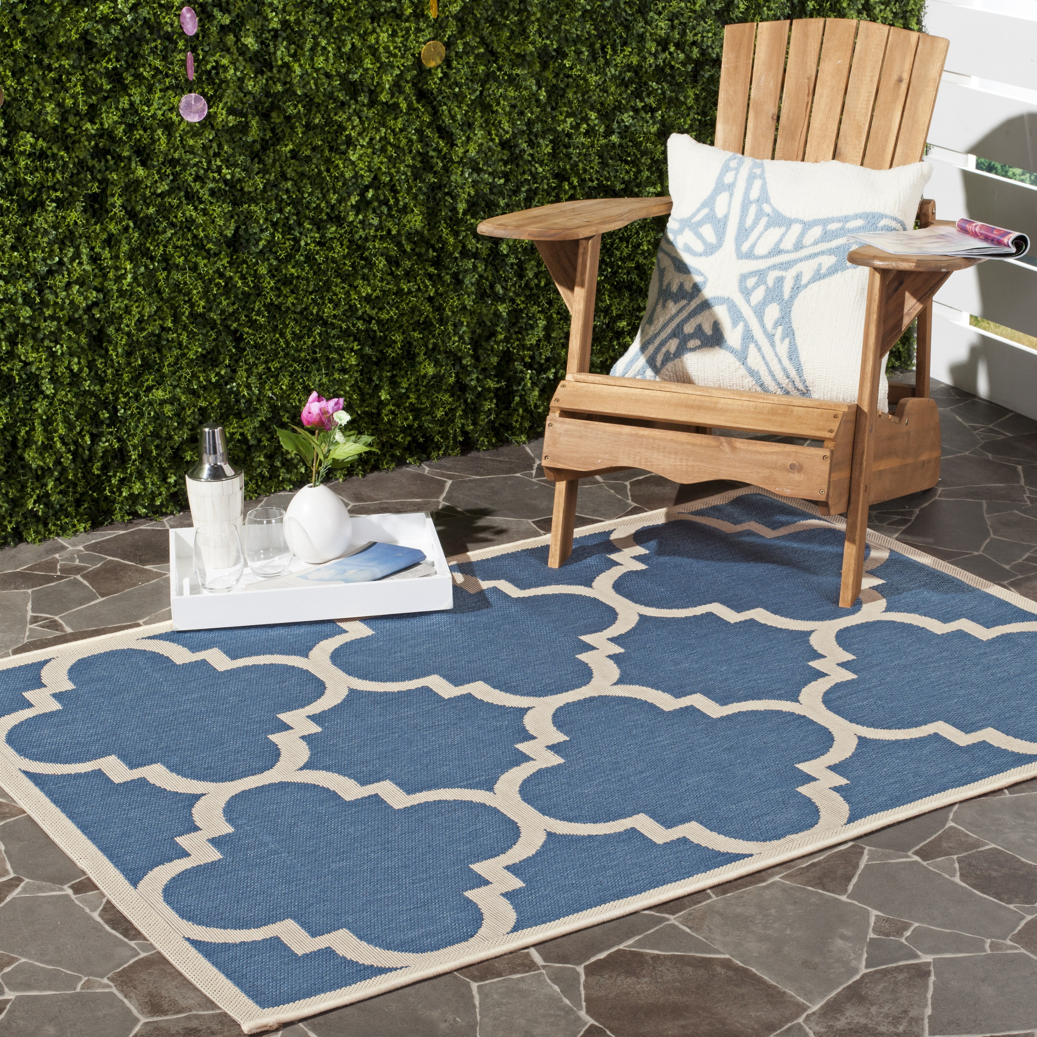 Safavieh Courtyard Becky Geometric Indoor/Outdoor Area Rug, Blue/Beige, 4' x 5'7"