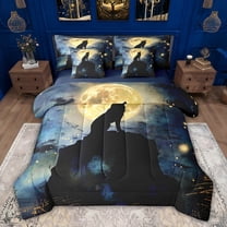 Feelyou Rustic Tribal Wolf Twin Bedding Sets 7-Piece, Mystic Moon Galaxy Bedding Comforter Set, Teens Kids Boys Girls Reversible Sheet Sets, Ultra Soft Bedroom Decor