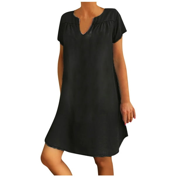 Vestidos Para Mujer Vestidos Casuales Moda Erógeno Cuello en V Sólido Manga Corta Vestido de Mezclilla Odeerbi ODB157996