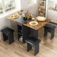 thumbnail image 2 of AWQM Folding Dining Table Set for 4, Dinner Table with 4 Leather Chairs and Shelves, Space Saving Foldable Dining Table with 6 Wheels, Kitchen Table Set for Small Spaces Black + Brown, 2 of 8
