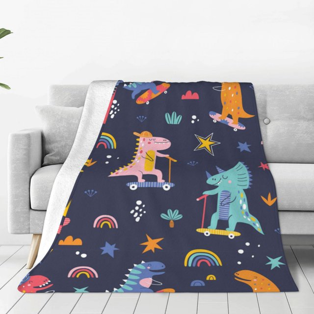 Balery Cartoon Dinosaur Scooter Sport Blue Manta de Felpa Suave y Acogedora – Cobija de Franela Aterciopelada para Cama, Lavable y Cálida para Sofá, Mascotas, Transpirable-40"x30"