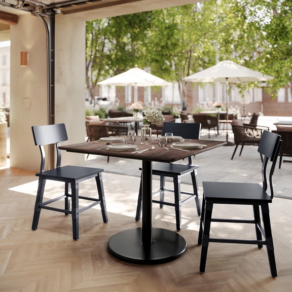 Flash Furniture 36" Square Tabletop with TopGuard HPL Technology in Dark Brown with 24" Black Round Table Height Base