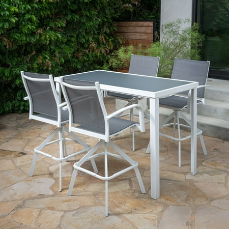 Hanover Naples 5-Piece Aluminum Outdoor High-Dining Set with Sleek Glass Top Patio Table, Seats 4
