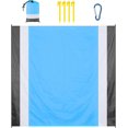 thumbnail image 1 of Gris + azul - Manta de playa, tapete de playa, 210 x 200, tapete de playa resistente a la arena con 4 estacas, manta de playa portátil resistente a la arena para acampar, playa,, 1 of 5