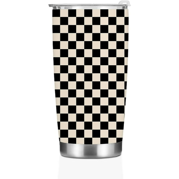 Christmas Presents Coffee Tumbler, 20 oz Tumbler, Insulated Coffee Mug with Lid, Stainless Steel Thermal Cup, Vacuum Water Tumblers Travel Cup, Birthday Gifts for Women Men Dad, Black Checkered