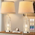 thumbnail image 1 of Juego de 2 lámparas de mesa negras para sala de estar, lámparas de granja para mesitas de noche con USB A+C, lámparas de noche para dormitorio, lámpara industrial de 24 pulgadas para mesas, 1 of 7
