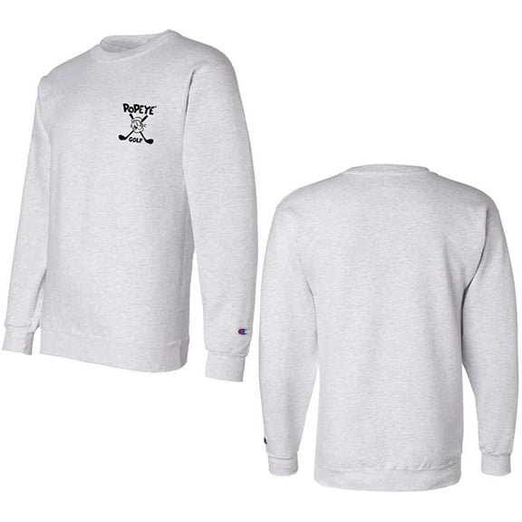 Popeye Golf Unisex Powerblend Fleece Pullover Crew Neck Sweatshirt Light Gray/Chest Logo Print, Medium