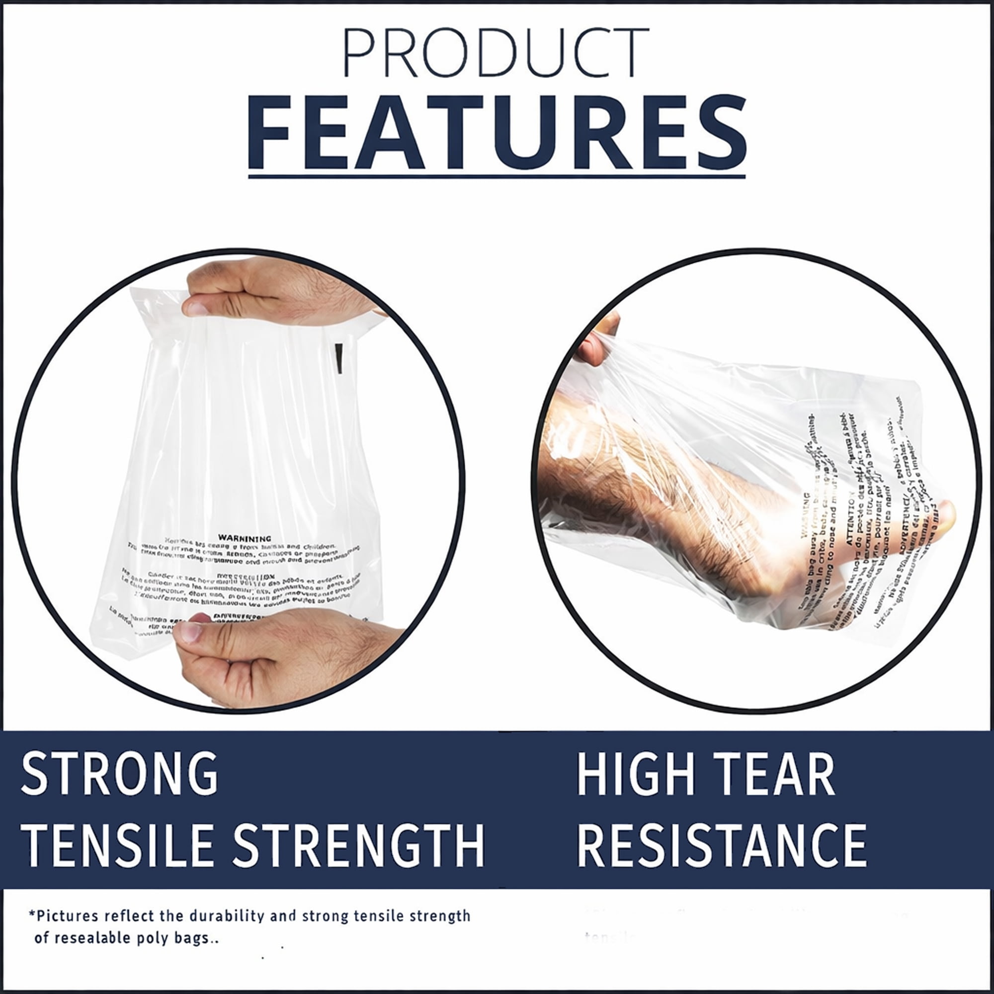 18" x 12" Clear Resealable Poly Bags with Suffocation Warning, 1.5 Mil Self Sealing Plastic Packaging Bags, 1000 Count Bulk Case (10 Packs of 100)