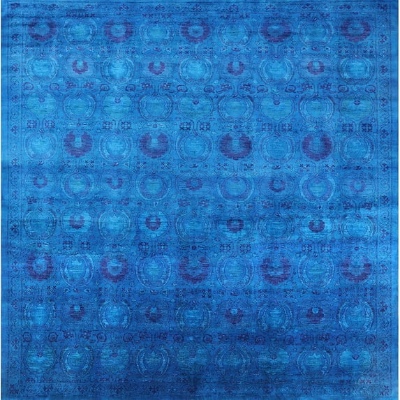 Ahgly Company Indoor Square Mid-Century Modern Deep SkyBlue Oriental Area Rugs, 5' Square