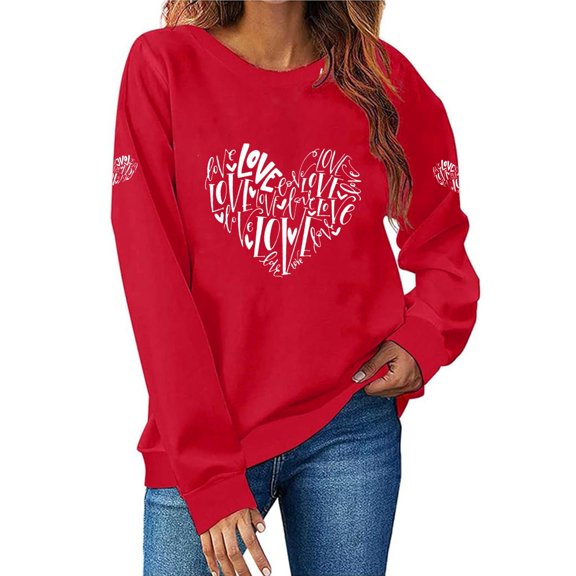 Zorckvet Sweatshirts for Women Crewneck Valentine Gift Shirts Heart Graphic Pullover Long Sleeve Casual Ladies Tops Crewneck