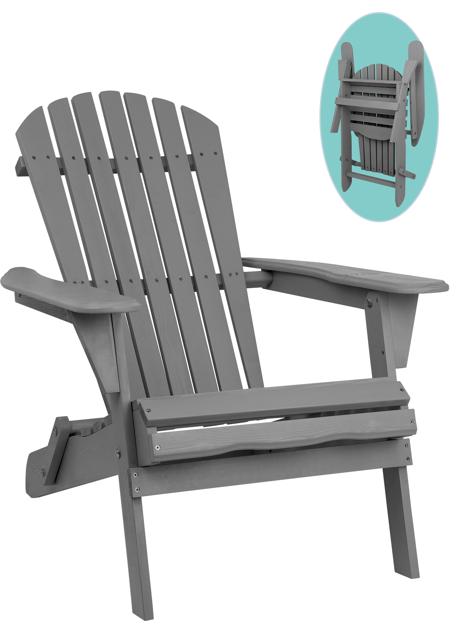 Outdoor Adirondack Chair, Wood Patio Chair Folding Design, High Backrest Fire Pit Lounge Chair for Backyard Porch Poolside Deck, Half Assembled, 1 PCS - image 2 of 10