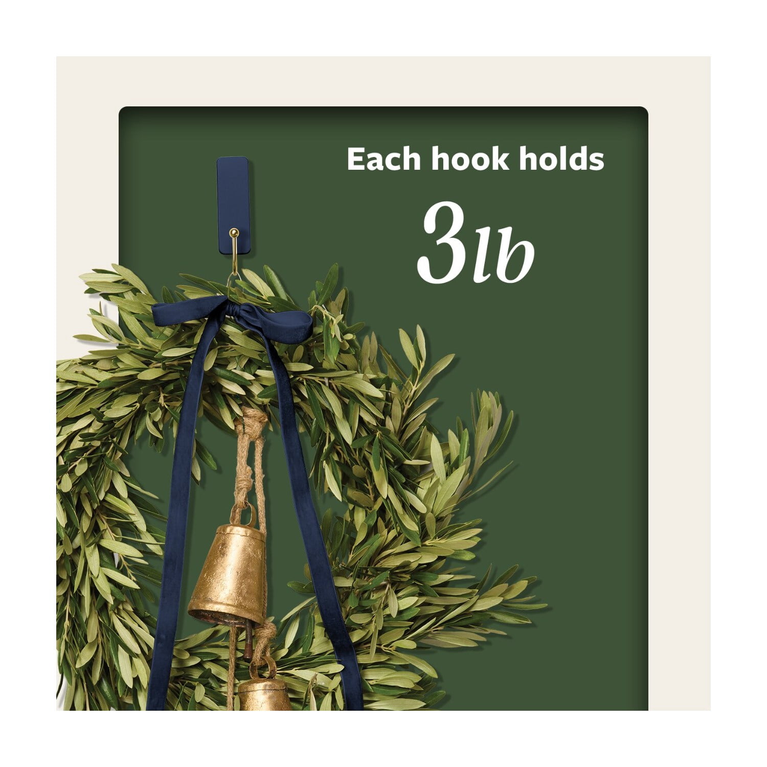 Command Medium Hooks, Juniper Berry, Holds 3 lbs, 4 Hooks, 6 Adhesive Strips